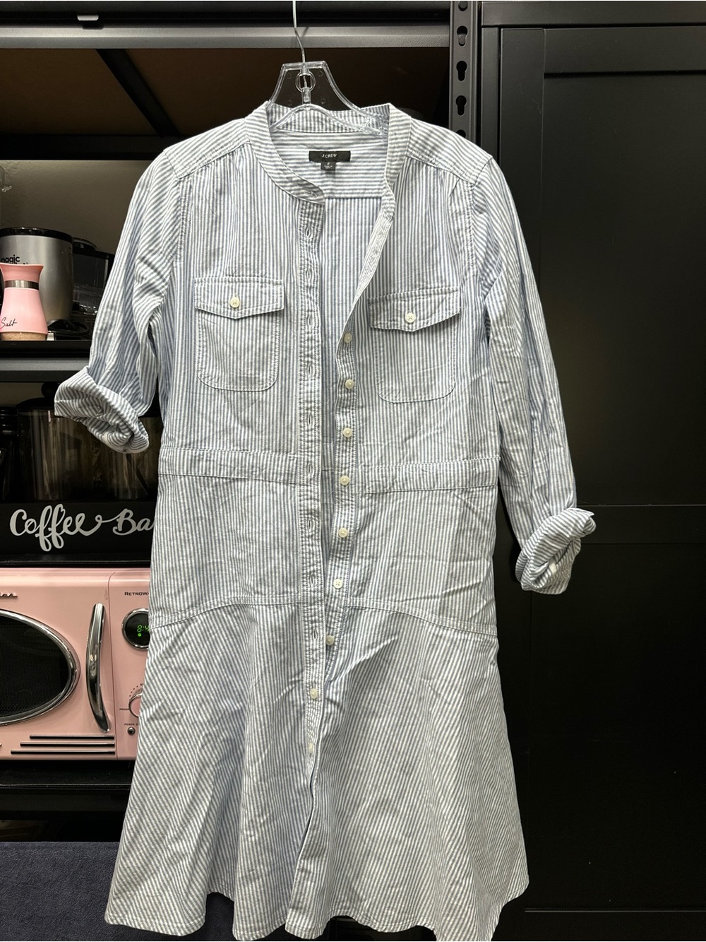 J. Crew Blue and White Striped Casual Button-Down Shirt Dress